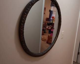 Round Wood Framed Mirror