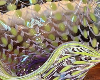 Blown Glass Bowl titled "Peacock Vessel" by artist Miller