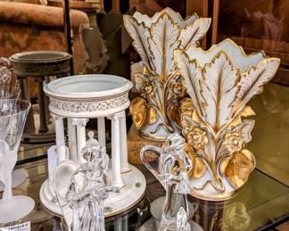 Pair of Baccarat Angels, Pair of Hand Painted Vases