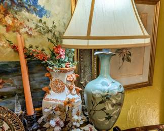 Vintage Hand Painted Buffet Lamps - 1 of 2. Vintage Jade Tree