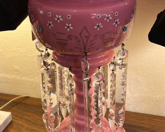 Pink and Gold Opaline Crystal Glass Luster