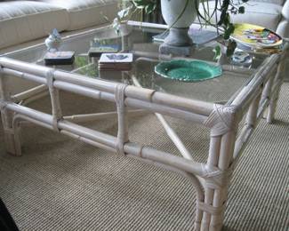Rattan and glass coffee table