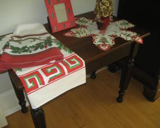 Antique table and Christmas linens