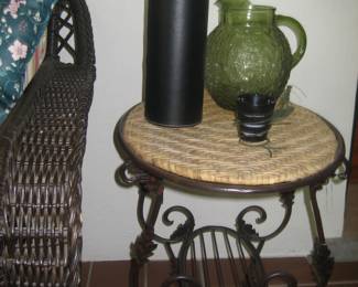 Metal and rattan side table