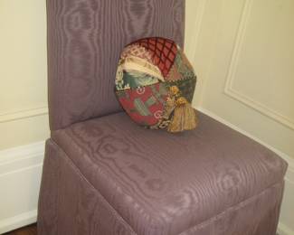 Purple moiré slipper chair (one of 4), accent pillow
