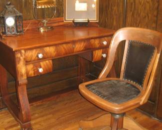 Antique desk, swivel desk chair