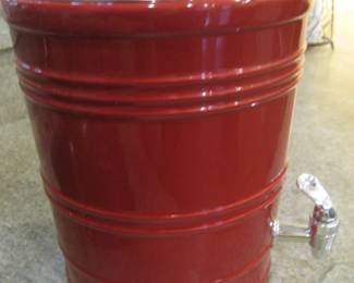 American Atelier ceramic beverage dispenser with glass lid.