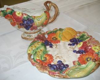 Fitz and Floyd seasonal gravy pitcher and plate