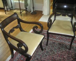 Pair of antique wood chairs with upholstered seats
