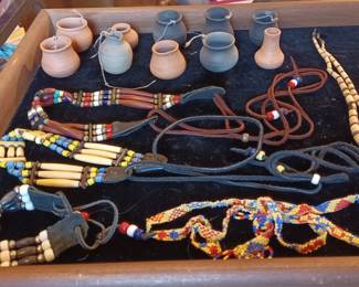 Native American touristware pottery and necklaces