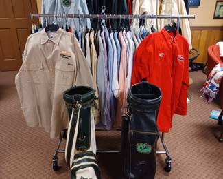 Great Collection of racing and Rodeo shirts, golf bags
