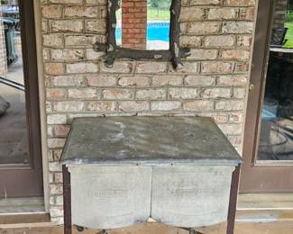 Wash tub and twig framed mirror