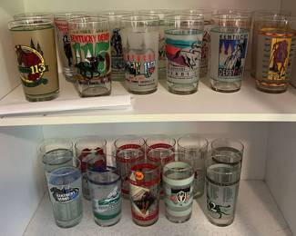 Souvenir Kentucky Derby mint julep glasses from 1986-2006; includes two duplicates, and one rare "error glass" with misprint in list of winners