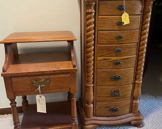 Heywood Wakefield Winthrop maple nightstand; and tall jewelry cabinet