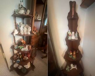 Misc. ceramic figurines; shelving units also for sale