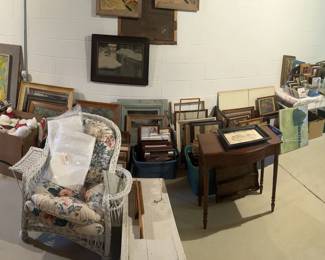 Variety of wooden frames, artwork