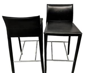 2 Black Leather Bar Stools