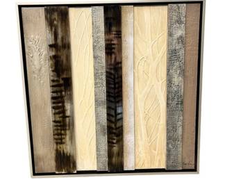 Signed Abstract Multimedia Wood Wall Art