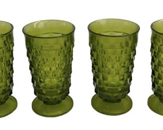 Mid Century Modern Green Faceted Glasses