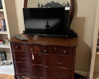Antique Serpentine Mahogany Dresser with Mirror, TCL 32" television