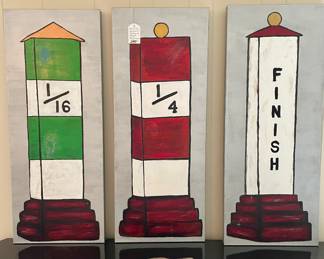 Set of 3 Horse Race Oil Paintings by Arkansas Artist Nancy Newcomb