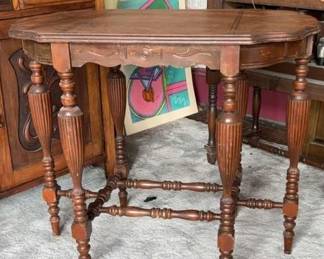 Antique Turned Wood Side Table