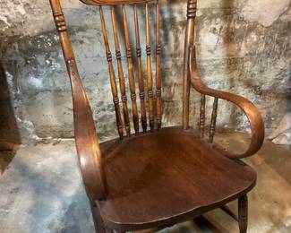 Antique Carved Bentwood Spindle Rocking Chair