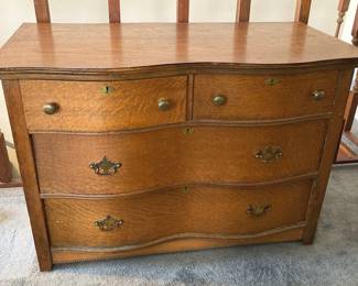 Antique Serpentine Front Solid Wood Dresser