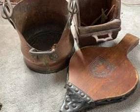 Antique Copper Coal Skuttle, Match Holder Bellows