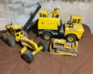 Vintage 1960s  1970s Metal Mighty Tonka Crane Cab, Road Grader,  Bulldozer 