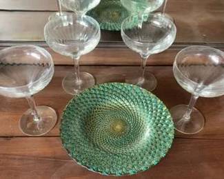 Peacock Feather Plate Champagne Glasses 