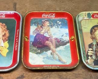 Three Vintage CocaCola Advertising Trays