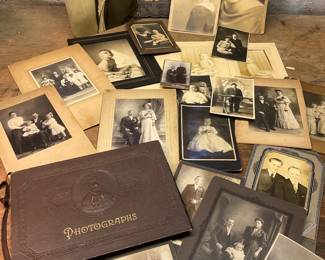 Antique Photo Album, Loose Photos Including Carte de visite Cabinet Card Format