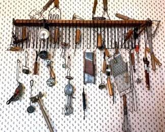 Wall Rack With Vintage Kitchen Gadgets