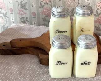 Kee Roman Arch Milk Glass Shakers