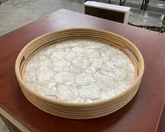 Vintage Wood and Shell Serving Tray