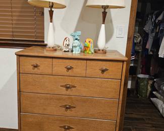 Mid-century chest and some really cool lamps