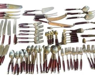Huge Set Of Brass With Wooden Handle Cutlery * Service For 6
