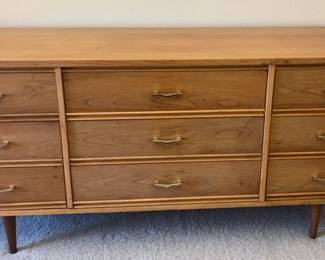 Mid Century Dixie Dresser * 9 Drawers * Chevron Handles * Tongue & Groove
