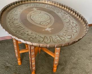 Middle Eastern Tray Table * Wall Hanging * Brass * Folding Table Base * Hand Tooled?
