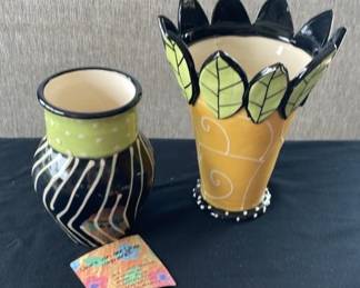 Hand Made Pottery Vases * Laura Van Der Linde Clay Ware * See Note
