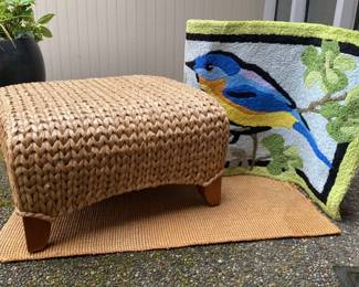 Pottery Barn Seagrass Collection Ottoman * Bird Themed Rug
