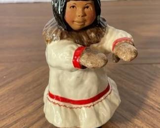 Alan Johnson Signed Eskimo Girl Glazed Pottery Figurine

