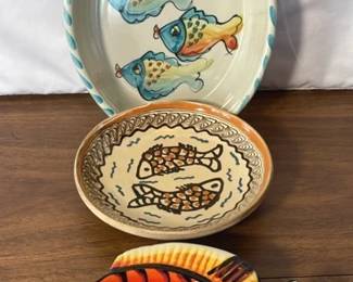 Variety Of Signed Hand painted Fish Designed Ceramics * Pottery Bowls * Ben Diller
