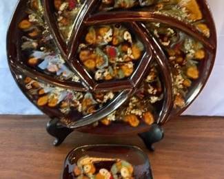 Unique Taylan Handpainted Glazed Ceramic Serving Platter * Plates Set
