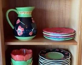 Cute Poppy Pitcher * 3 Colorful Matching Bowls * 9 Poppy Plates
