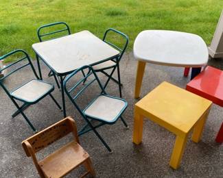 Juvenile Furniture * MCM Folding Table And Folding Chairs * Retro Table W/ Colored Legs * Step/Seat
