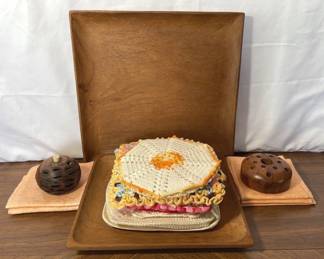 Square Wooden Trays * Crotchet Trivets * Hot Pads * Small Woods Decor
