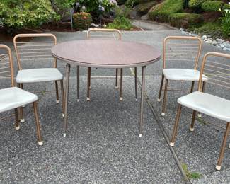 Vintage MCM Folding Chairs And Round Table * Three Folding Stools
