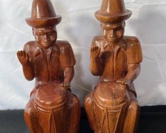Carved Wood Bongo Drummers Decor
